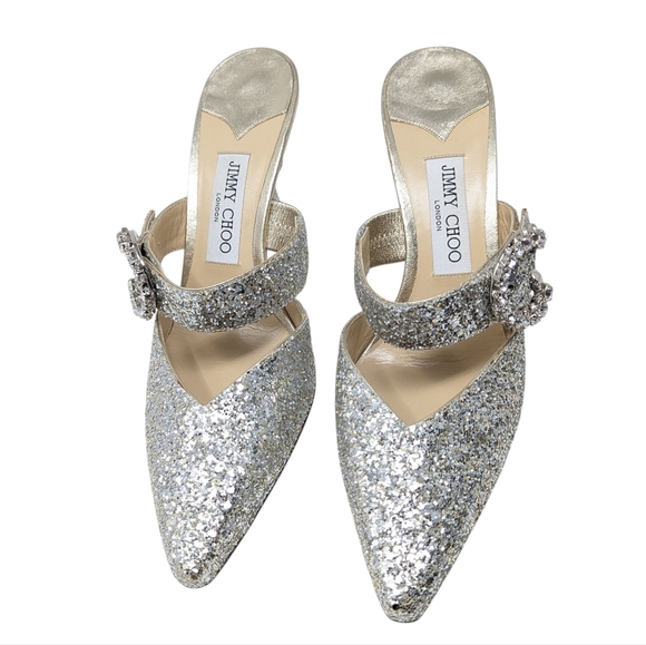 NEW Jimmy Choo Marta 100 Silver Crystal Coarse Glitter Mule Heel Size EU 40 - Picture 2 of 12